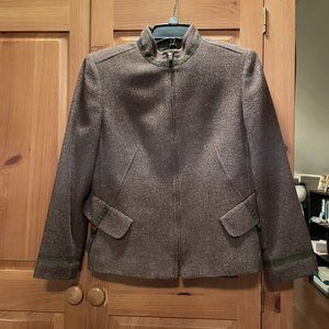 KASPER Petite Women's Brown Long Sleeve Front Zipper Herringbone Jacket Size 6P